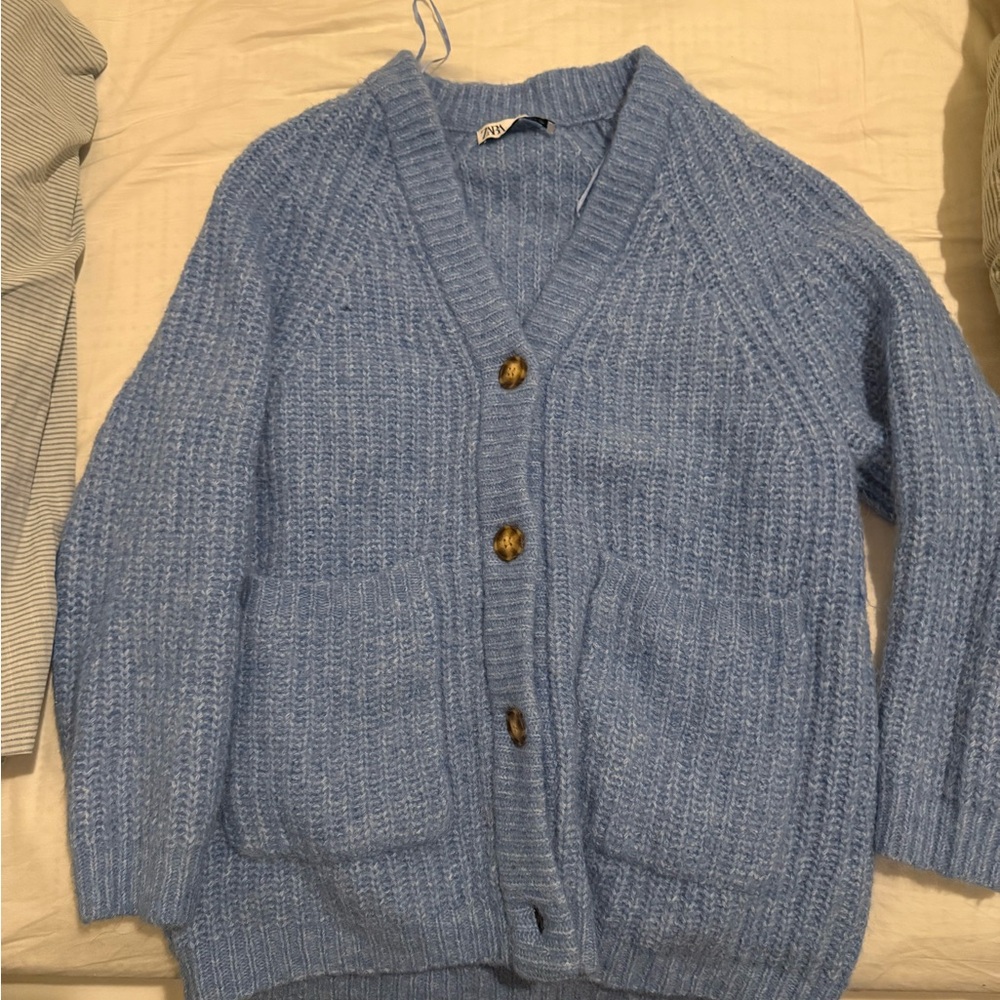 Cozy Blue Cardigan with Button Details- Zara